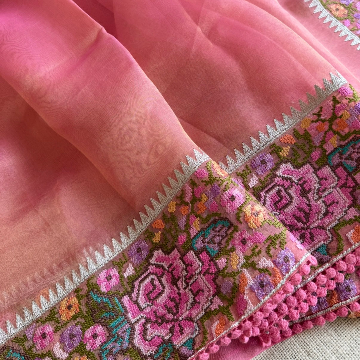Pink Pure Tissue Petit Embroidery Saree