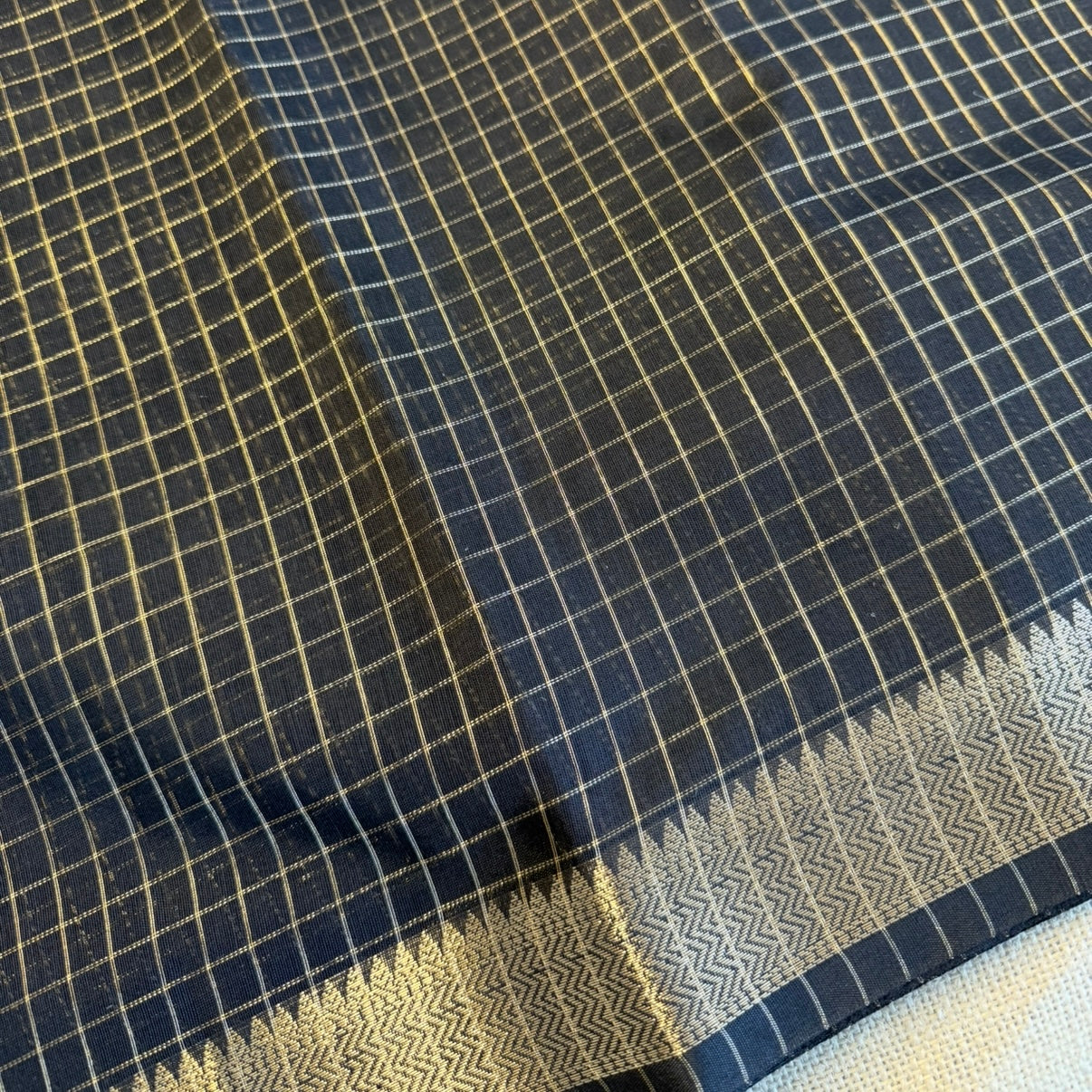 Black Zari Checked Semi Silk Saree