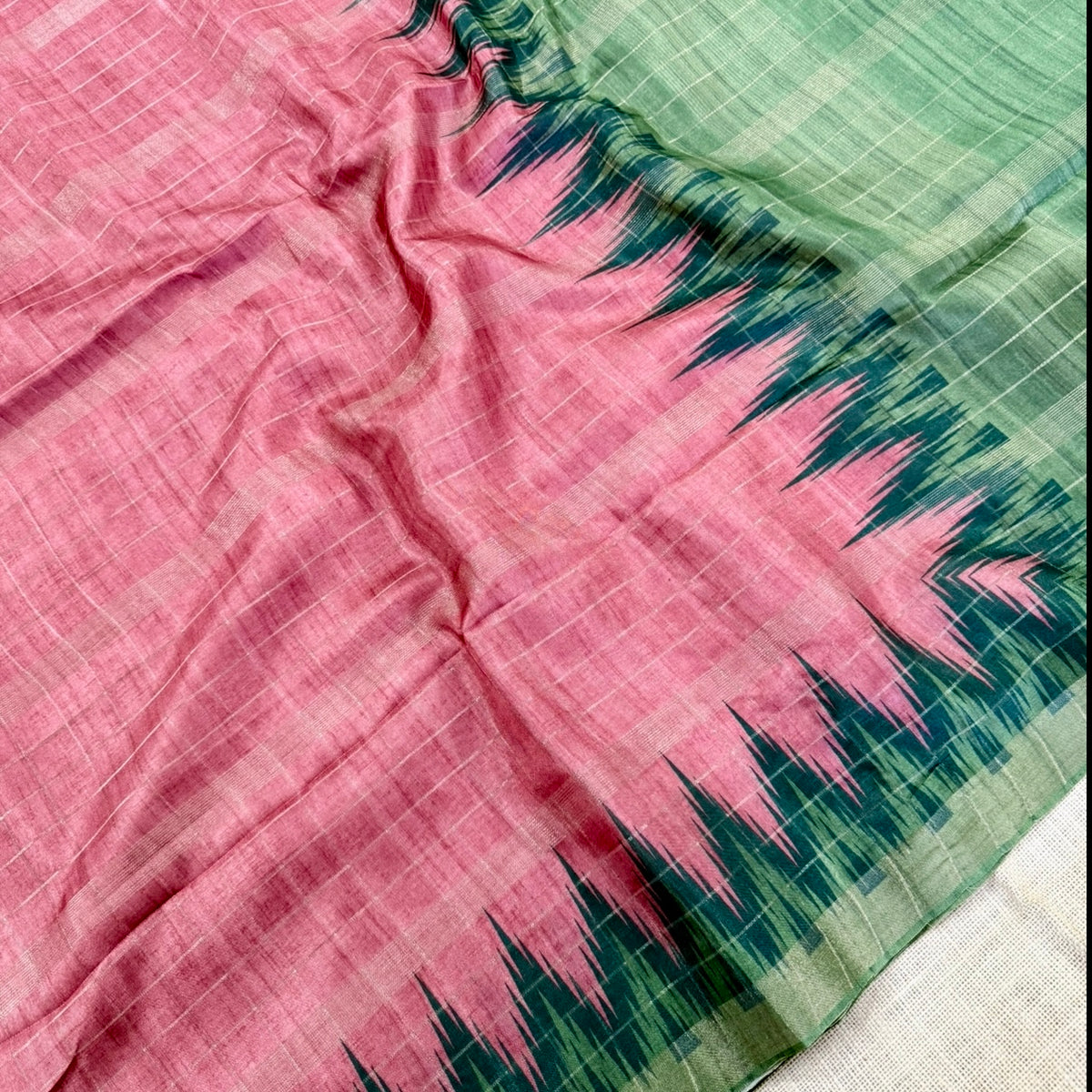 Peach pink Semi Tussar Saree