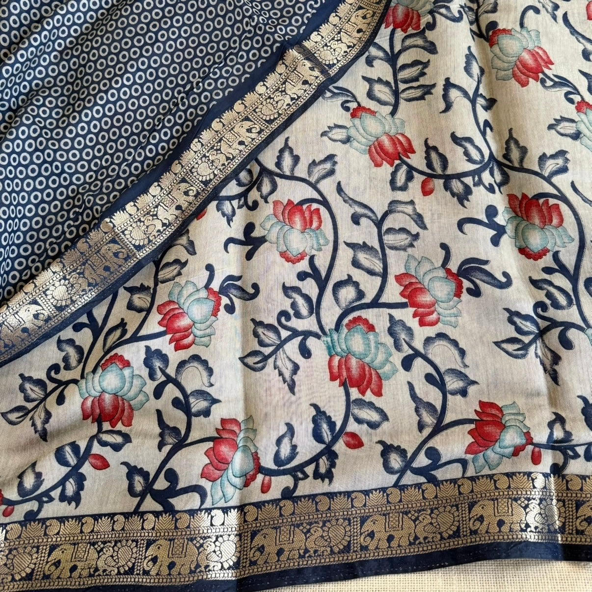 Blue Kalamkari Fancy Cotton Saree