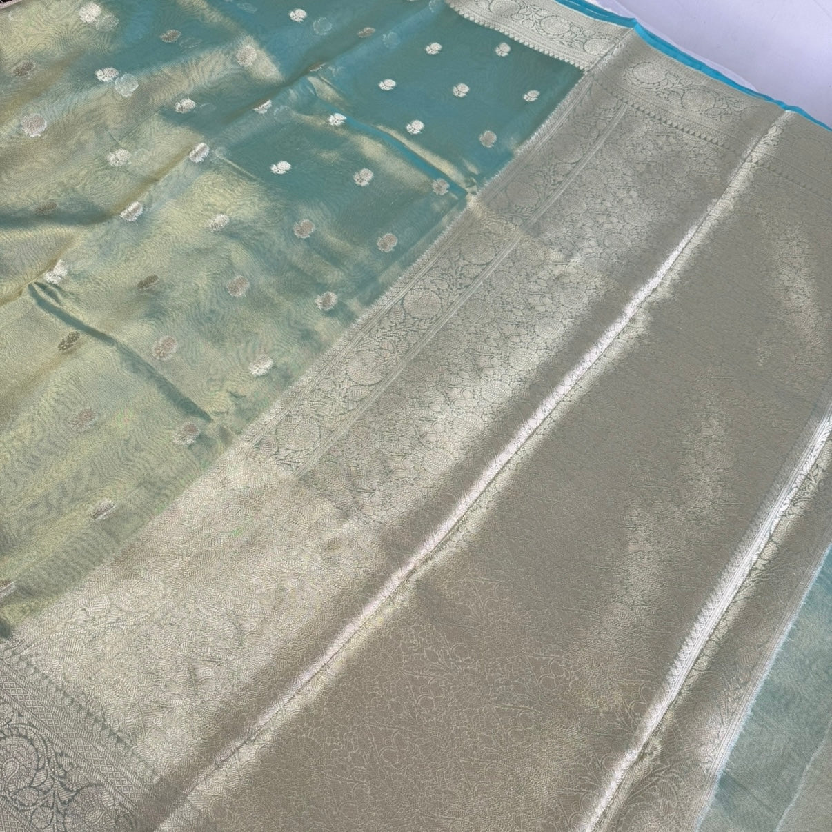 Pastel Sea Green Tissue Silk saree