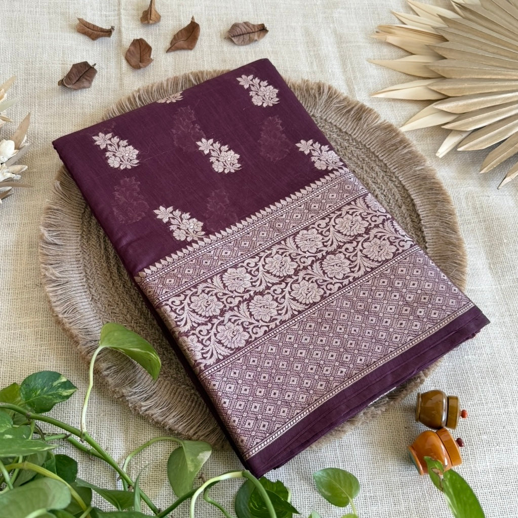 Coffee Brown Pure Chiniya Silk Saree