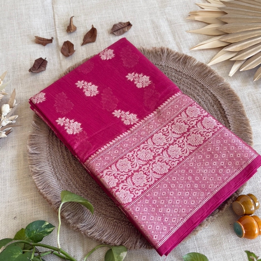 Pink Pure Chiniya Silk Saree