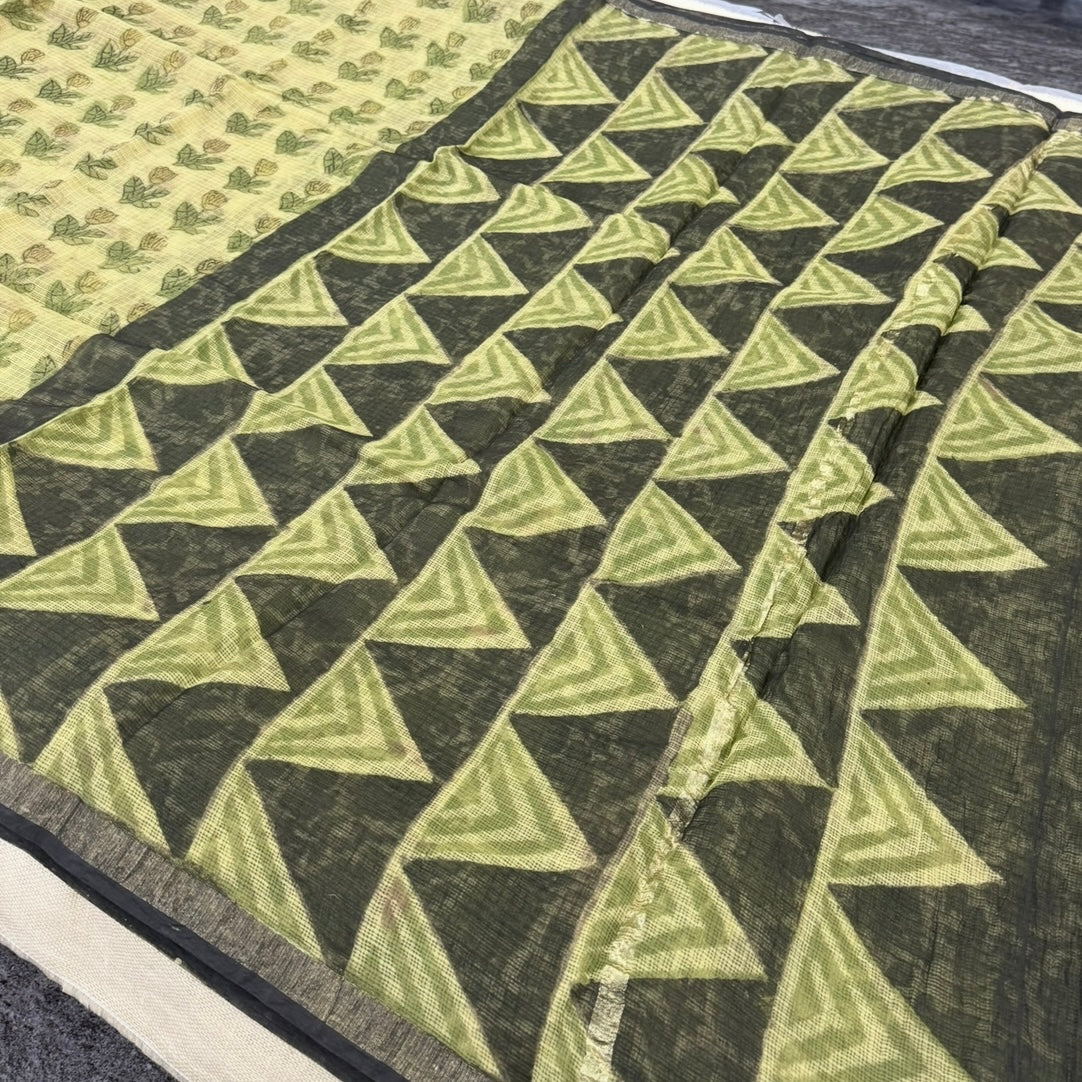 Olive Ajrakh Pure Kota Doriya Saree