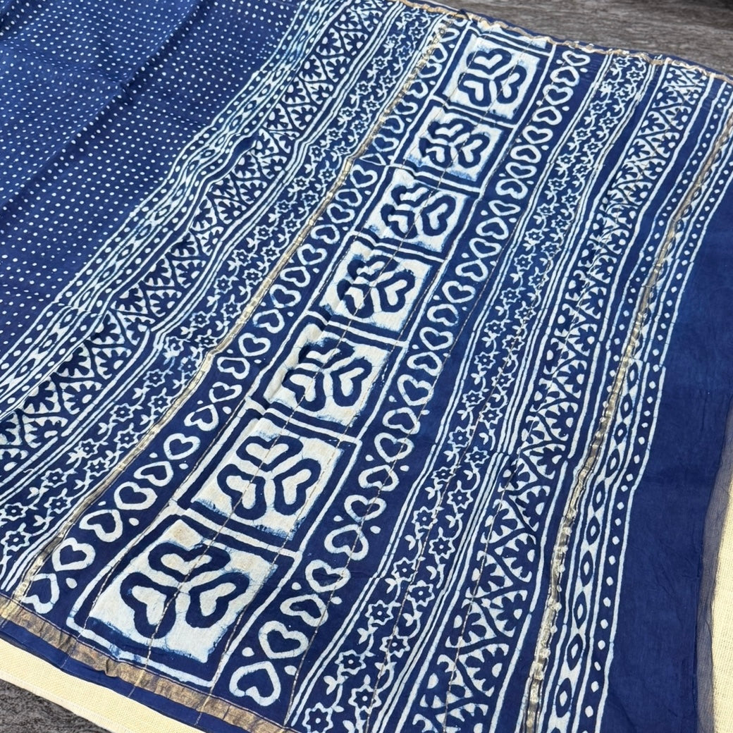 Nayantara inspired Indigo Chanderi Silk Cotton Saree