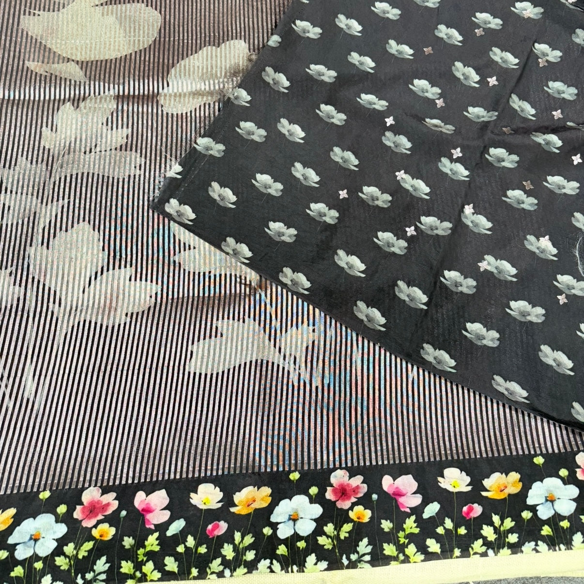 Black Puna Silk Tissue Digital Print Saree