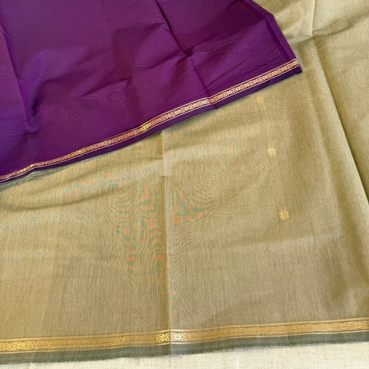 Beige with Purple Maheshwari Pure Cotton Saree