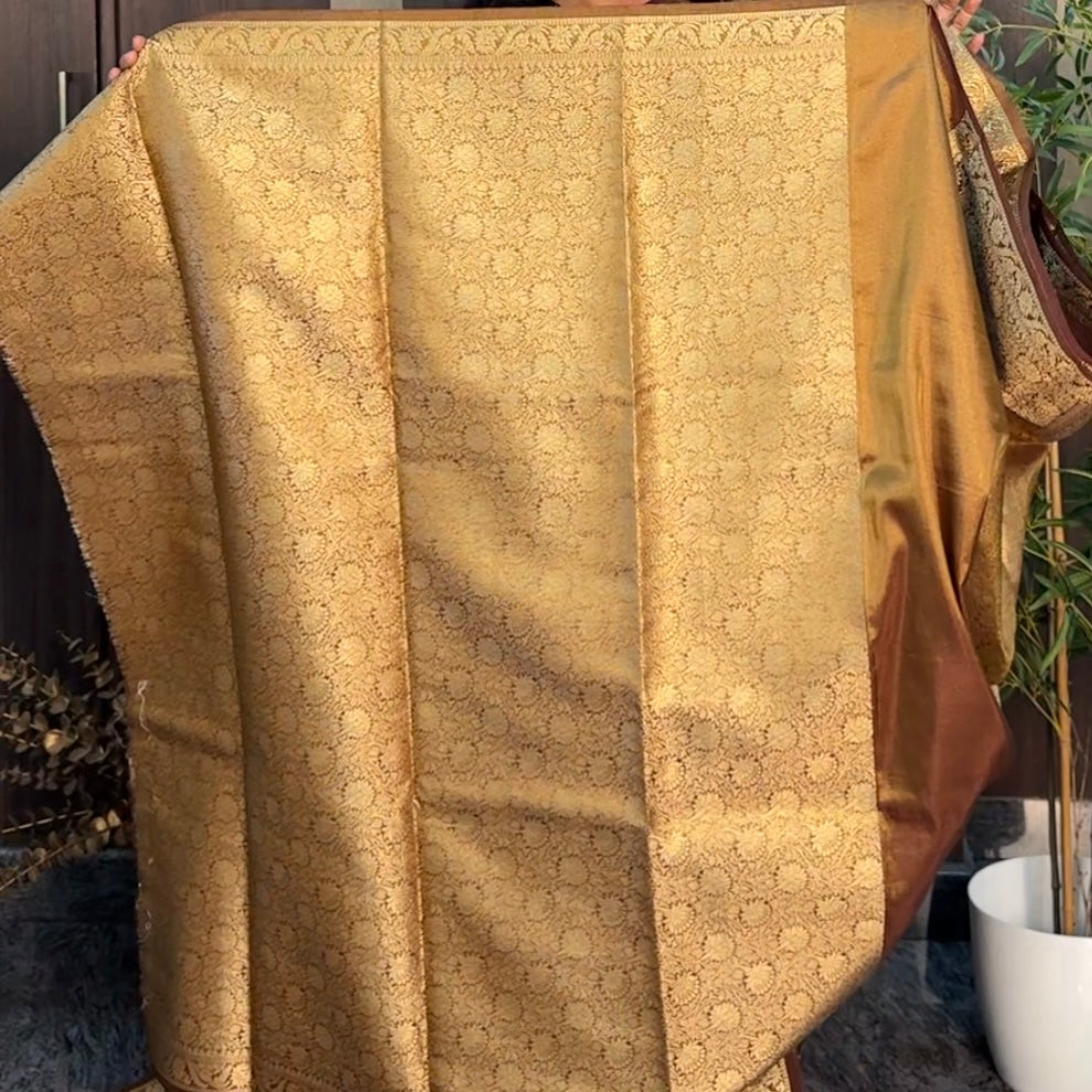 Metallic Copper Brown Tissue Silk Saree