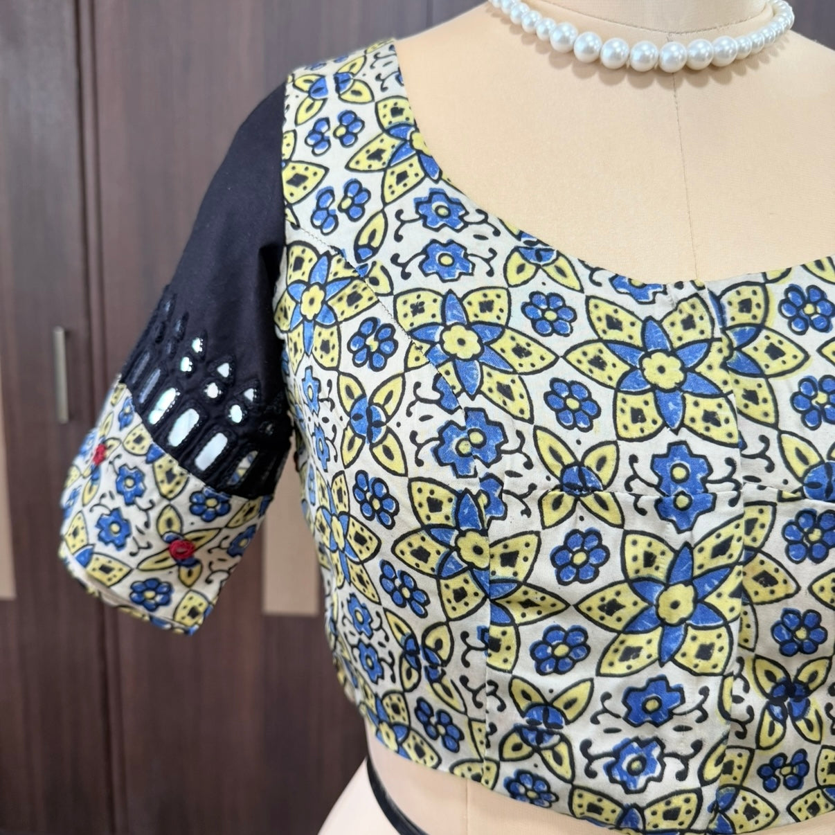 Beige Ajrakh Modal Mirror Embroidery Blouse