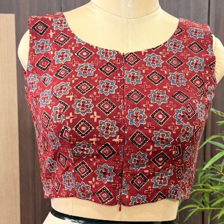 Maroon Ajrakh Printed Cotton Blouse