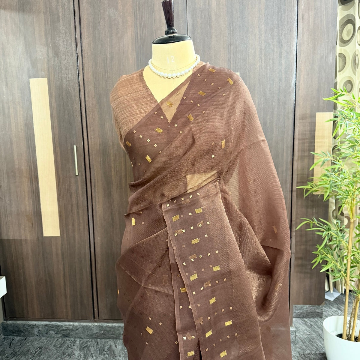 Mocha Brown Pure Kora Muslin Silk Saree
