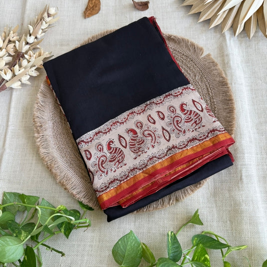 Black Pure Chanderi Silk Cotton Saree