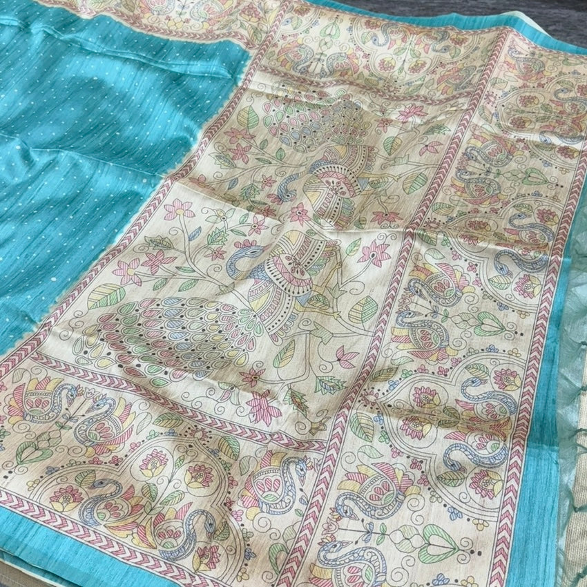 Blue Madhubani Semi Tussar Saree