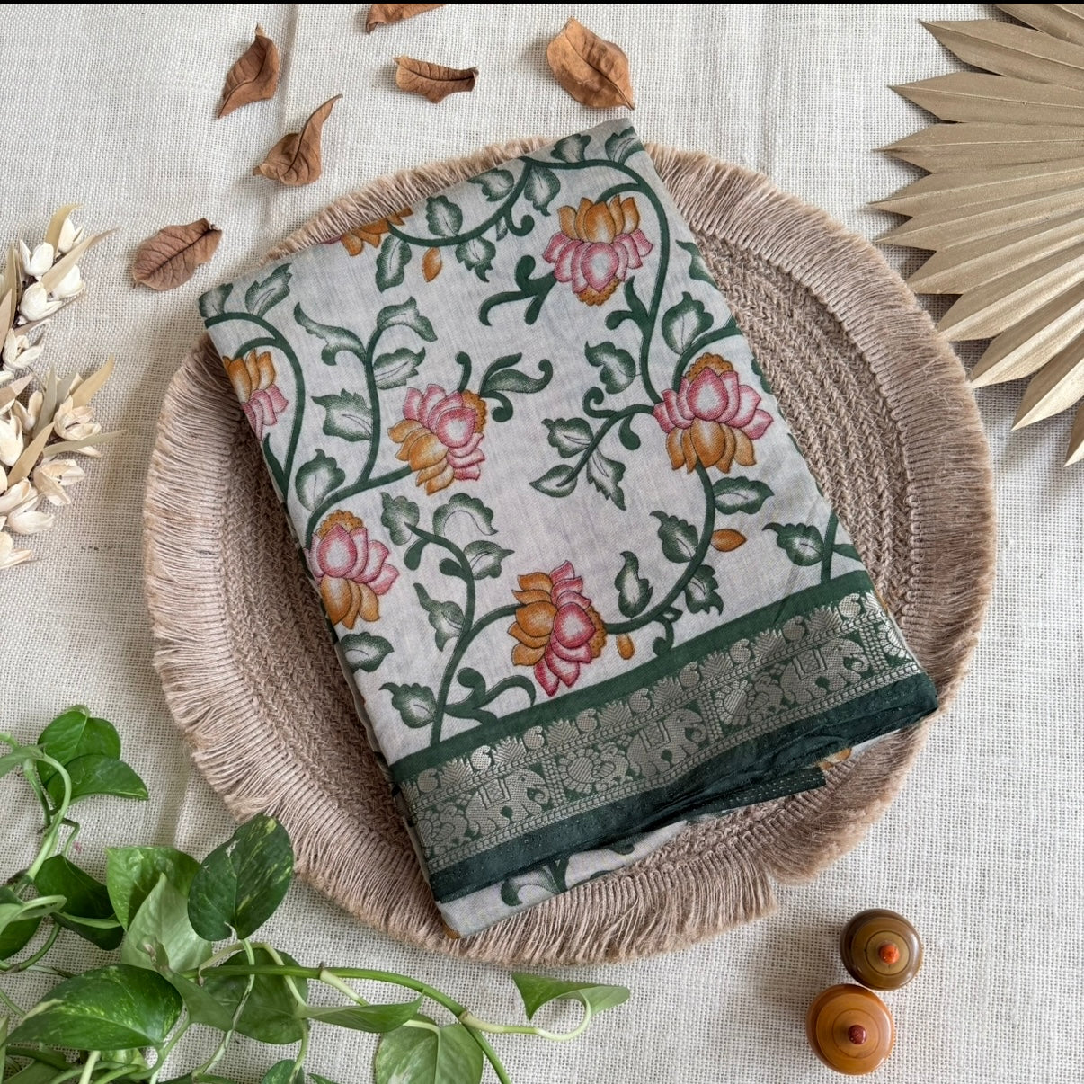 Green Kalamkari fancy cotton