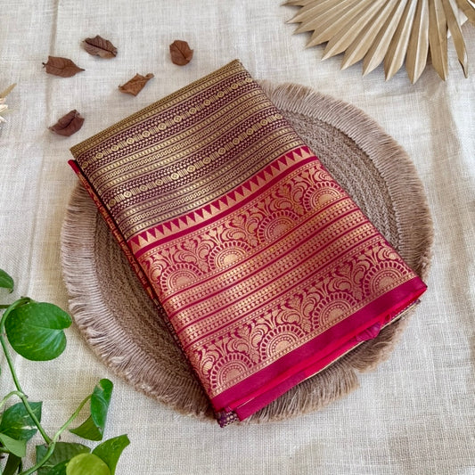 Maroon with Gold Katan Semi Silk Saree