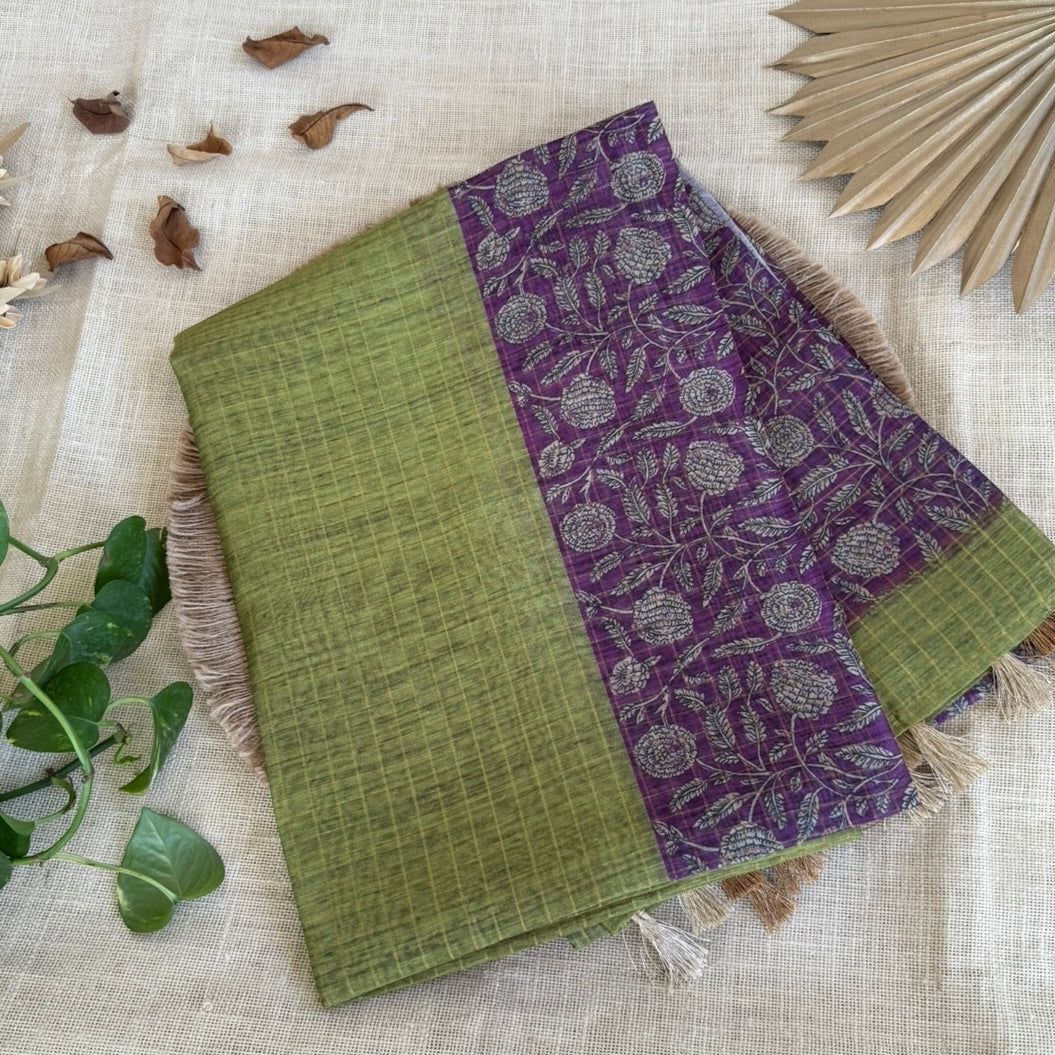 Green n Purple Semi Tussar Saree
