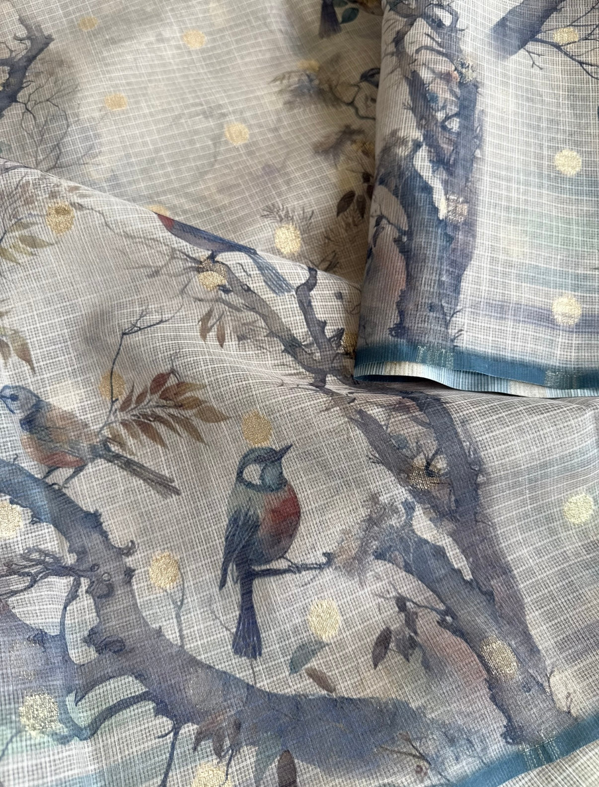 Bluish-Grey Bird Kota Saree