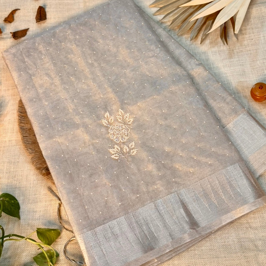 Beige Pearl Tissue Silk Saree