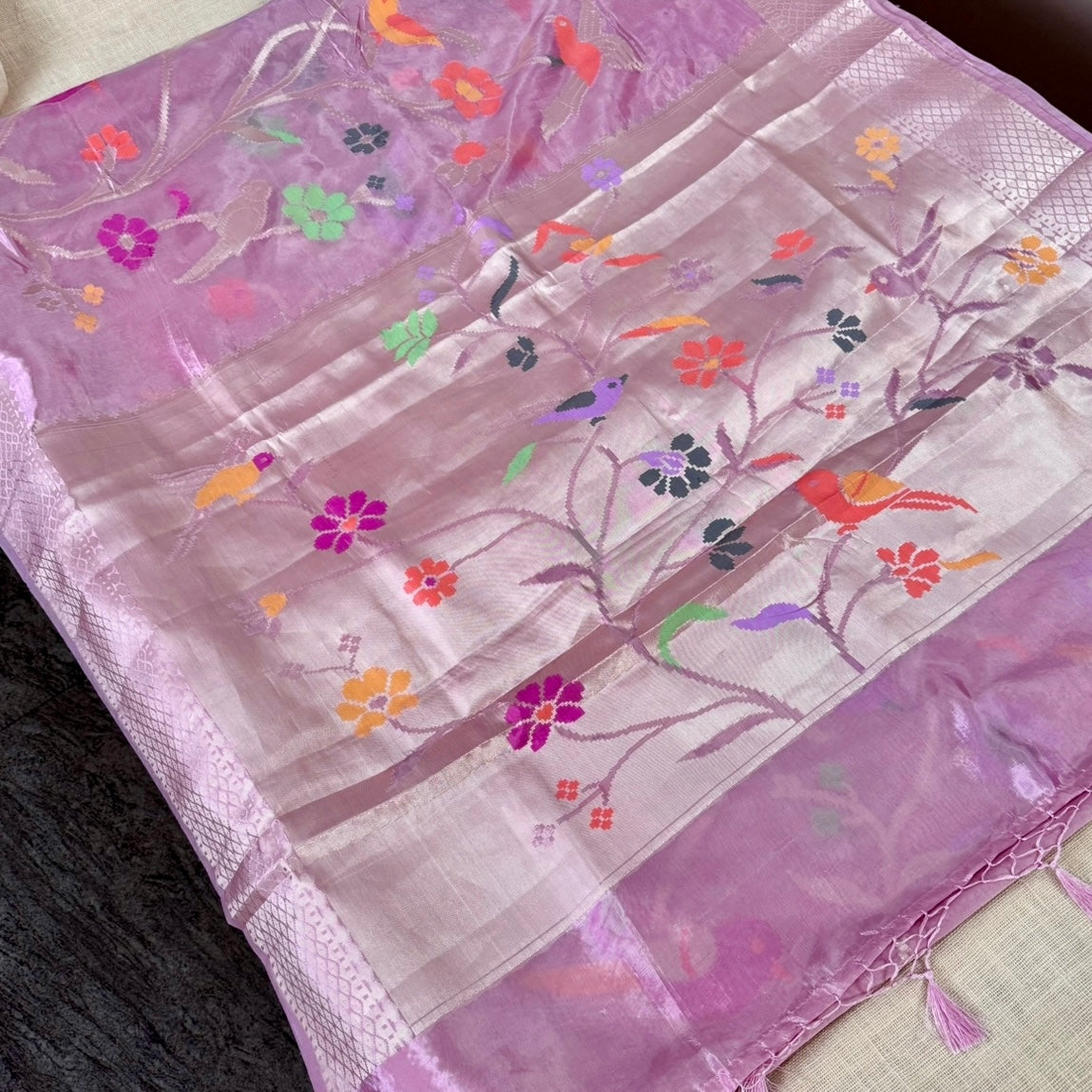Onion Pink Meena Weave Paper Silk Saree 