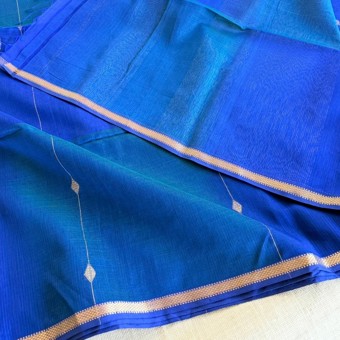 Peacock blue Maheshwari silk cotton saree