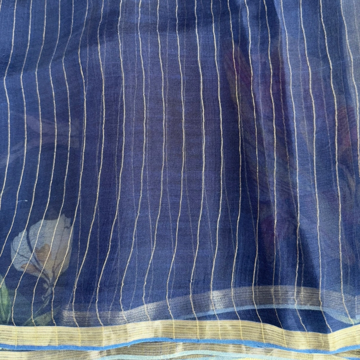 Dark Blue Floral Digital Printed Muslin Sequin Silk