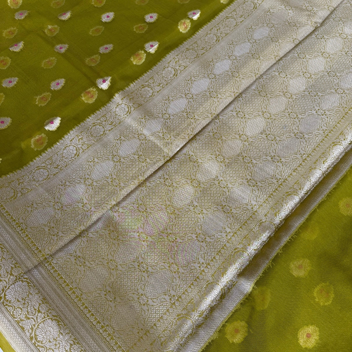 Olive (Mehandi) Green Banarasi Tissue Silk Saree