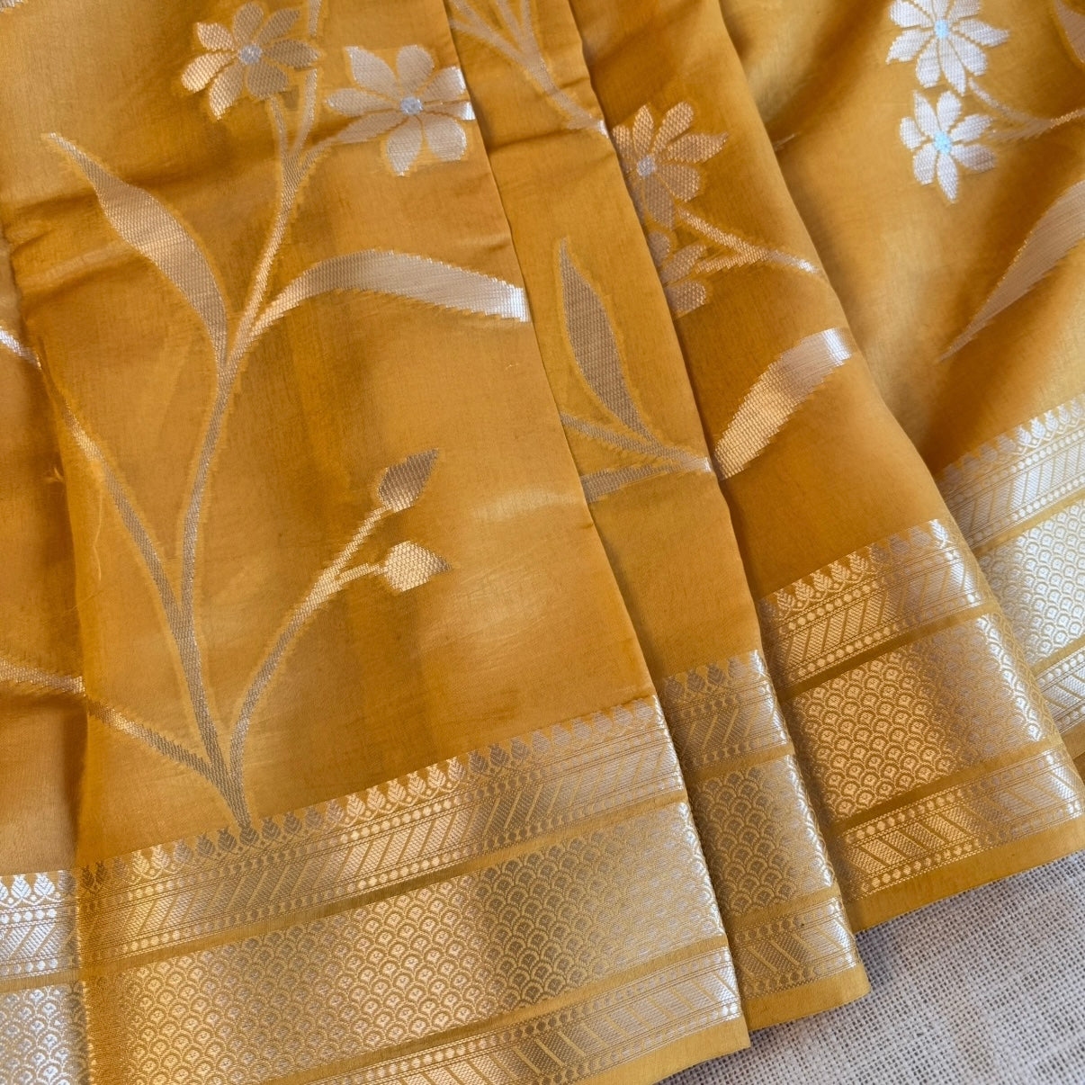 Mustard Pure Raw Mango Banarasi Silk Saree