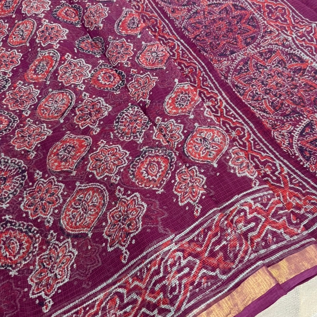 Maroon Ajrakh Pure Kota Doriya Saree