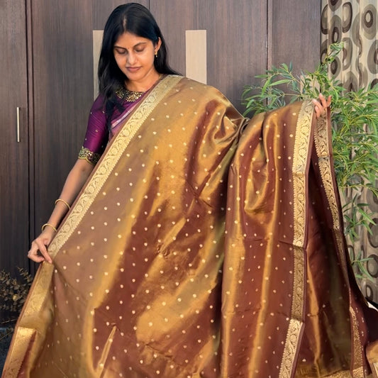Metallic Copper Brown Tissue Silk Saree