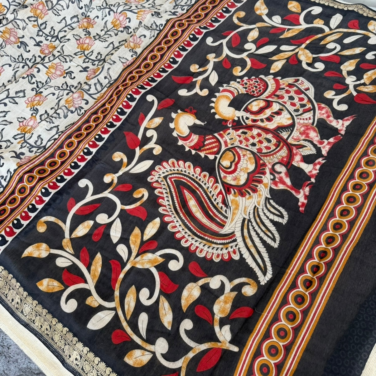 Black Kalamkari Fancy Cotton Saree