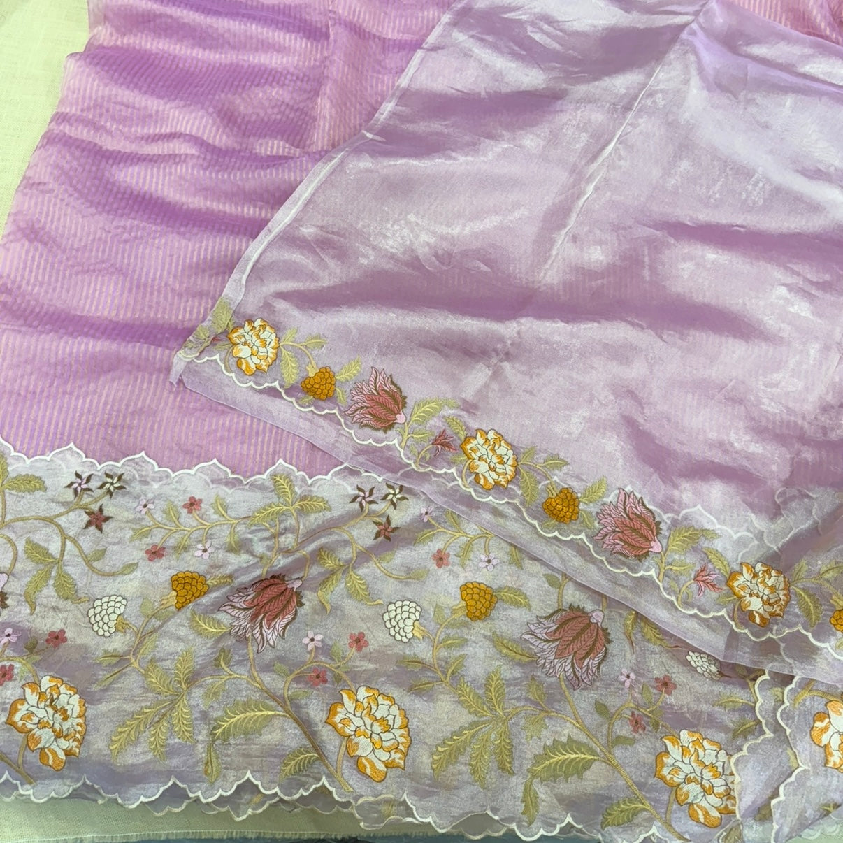Dreamy Lilac Pure Tissue Embroidery Silk Saree