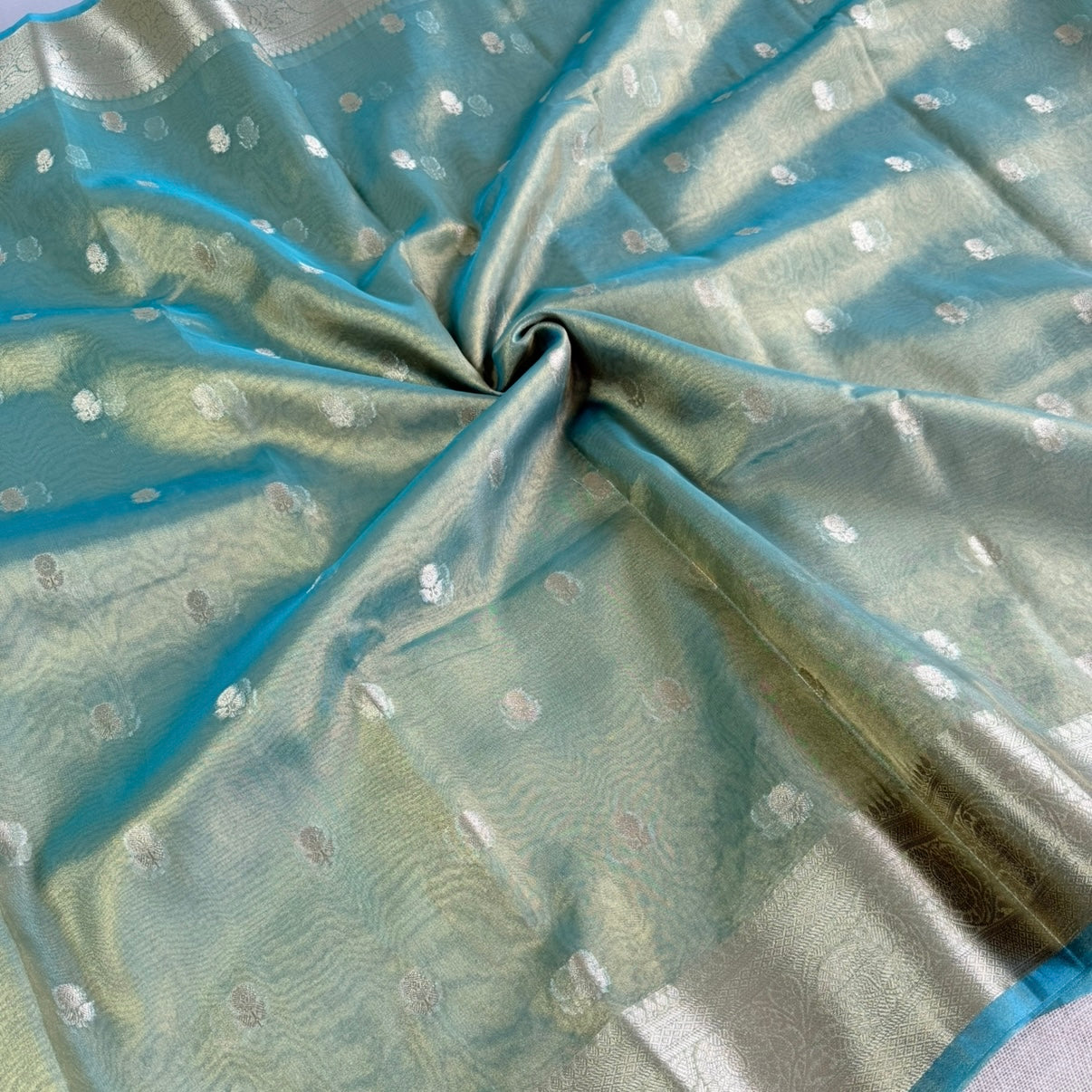 Pastel Sea Green Tissue Silk saree