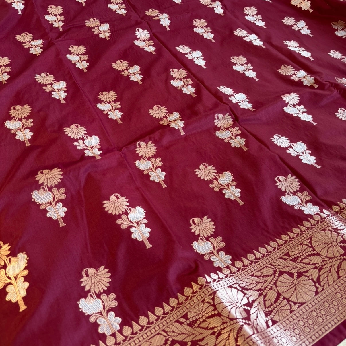 Deep Wine Banarasi Russian Silk Saree