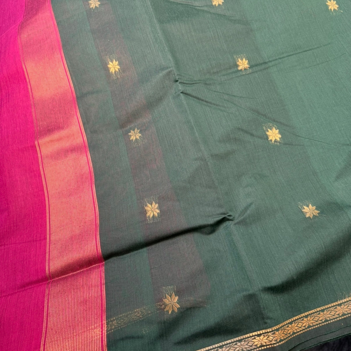 Green with Pink Maheshwari cotton saree