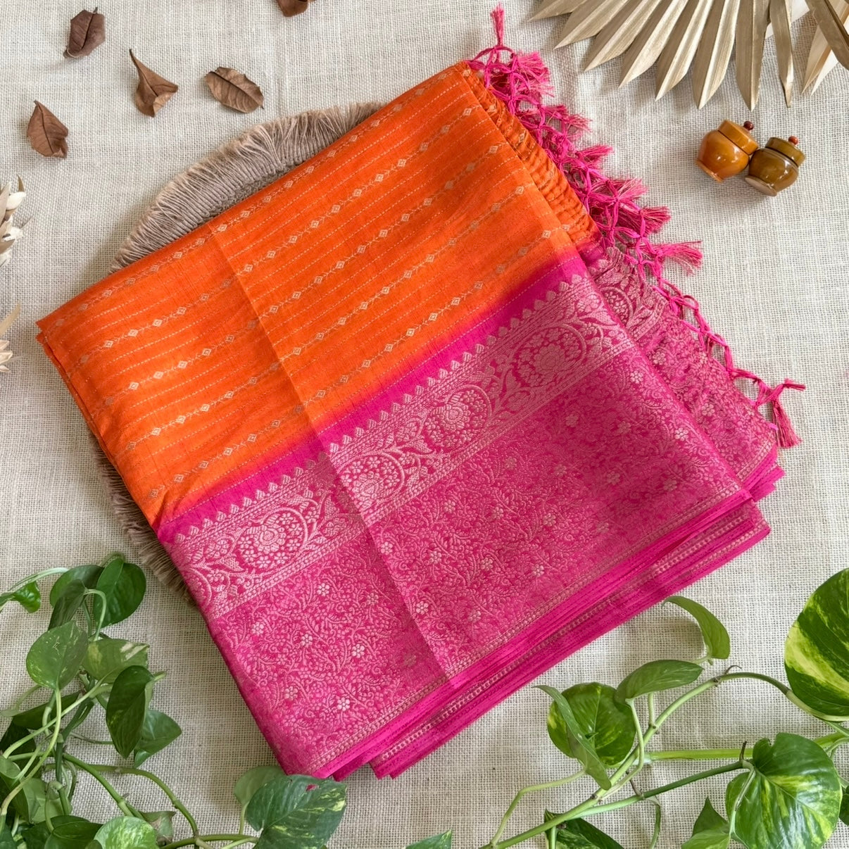 Orange with Pink Fancy Saree