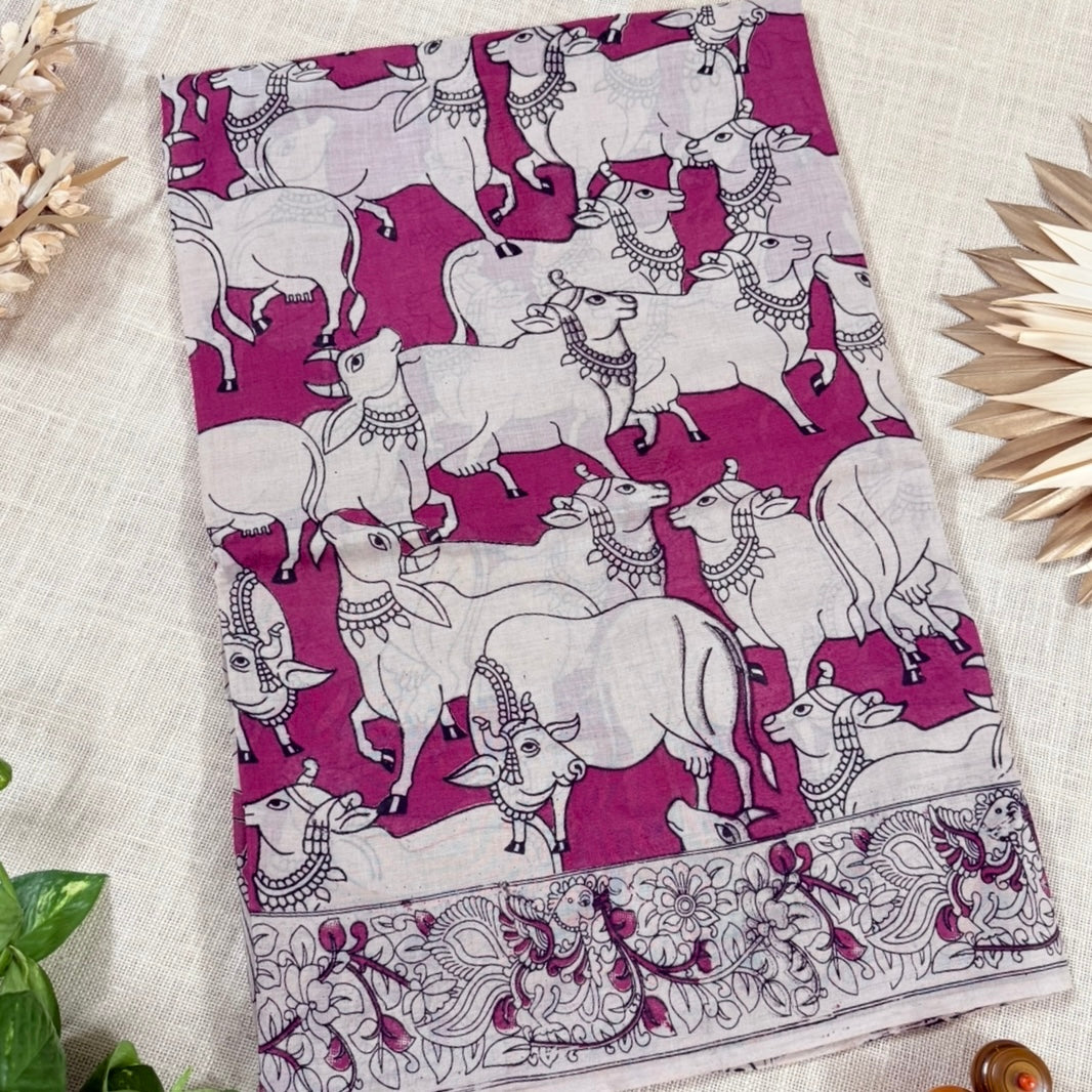 Mauve Pichwai pattern Kalamkari Cotton Saree