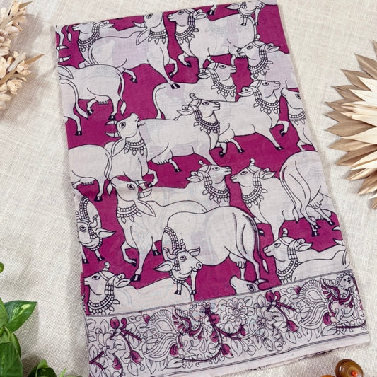Mauve Pichwai pattern Kalamkari Cotton Saree