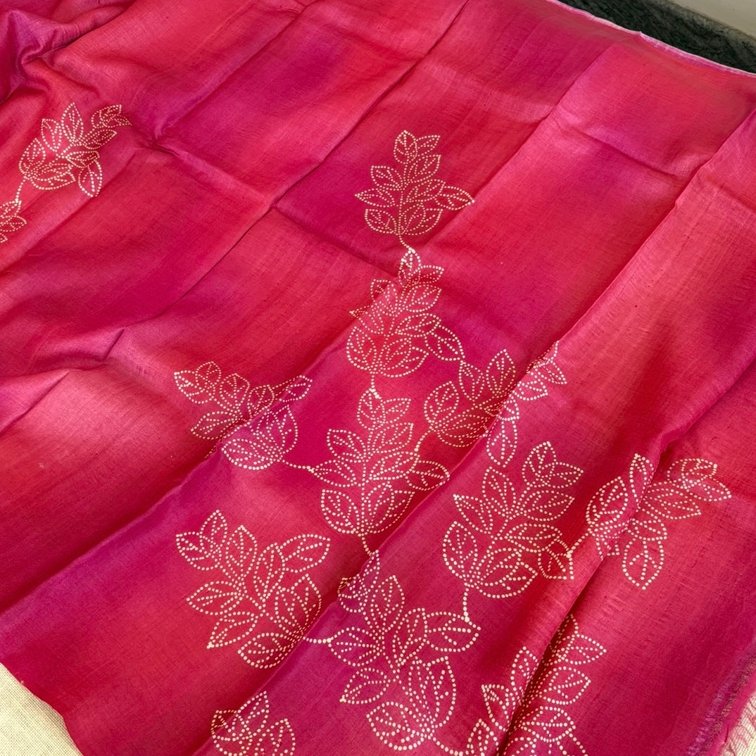 Rich Rani Pink Pure Tussar Silk Saree