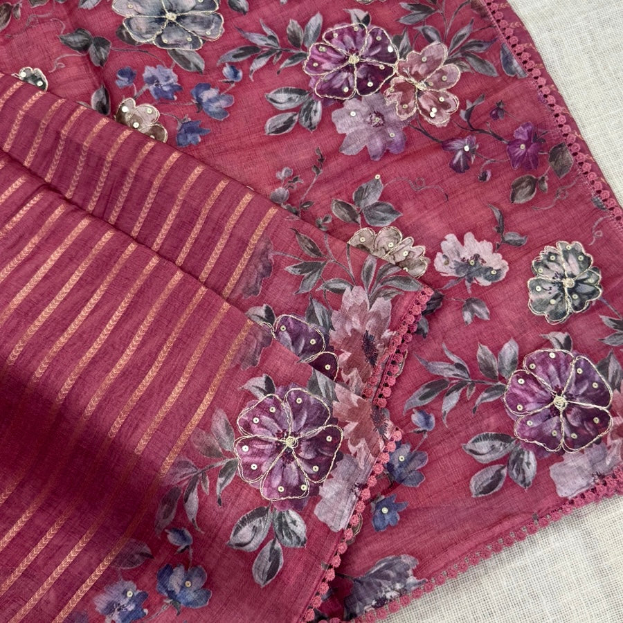 Vintage Rose Floral Fancy Saree