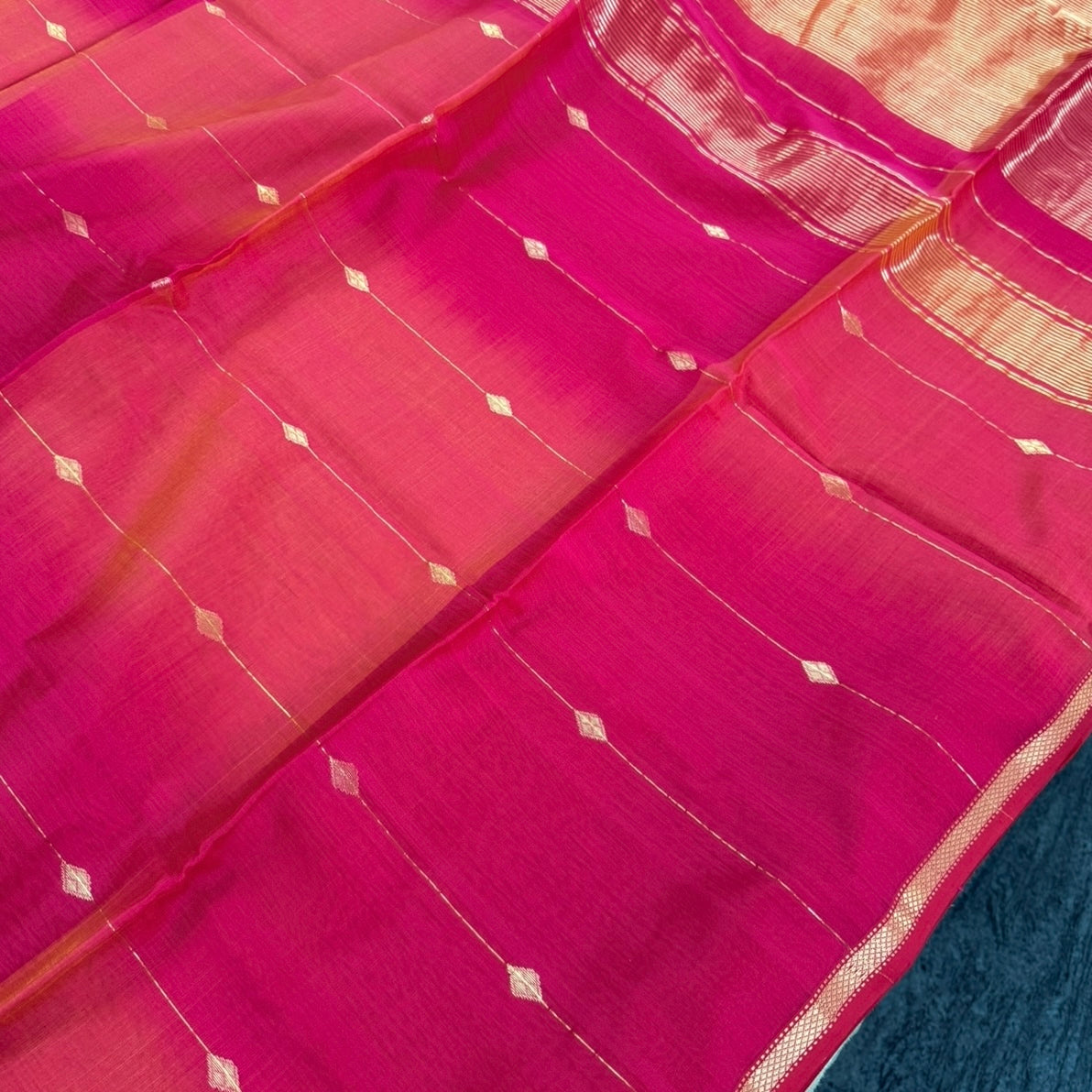 Red with Yellow Dual Shade Maheshwari Silk Cotton Saree 