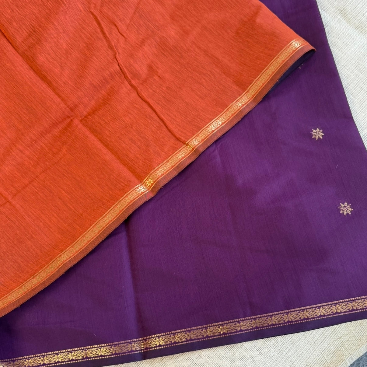 Purple with Orange Pure Cotton Saree