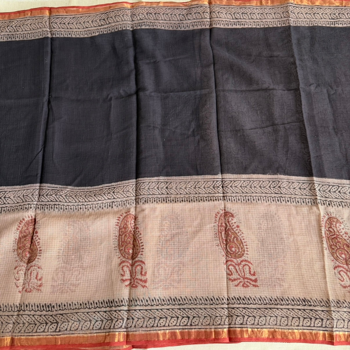 Black with Beige Pure Kota Doriya Saree