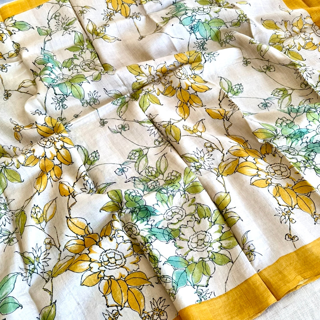 Beige Yellow Pure Tussar Silk Saree