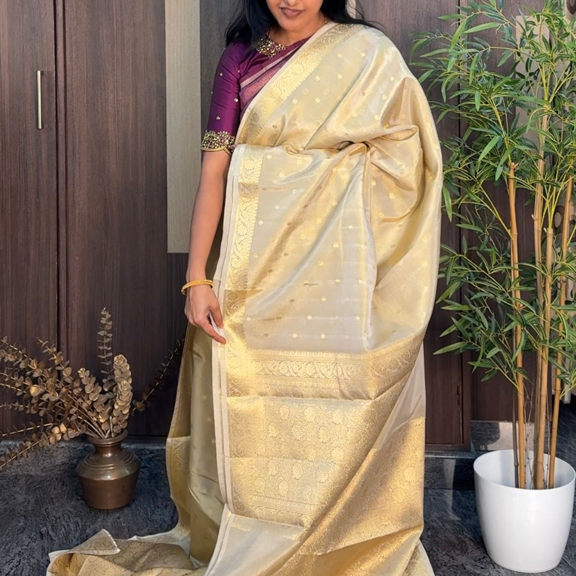 Metallic Ivory Tissue Silk Saree