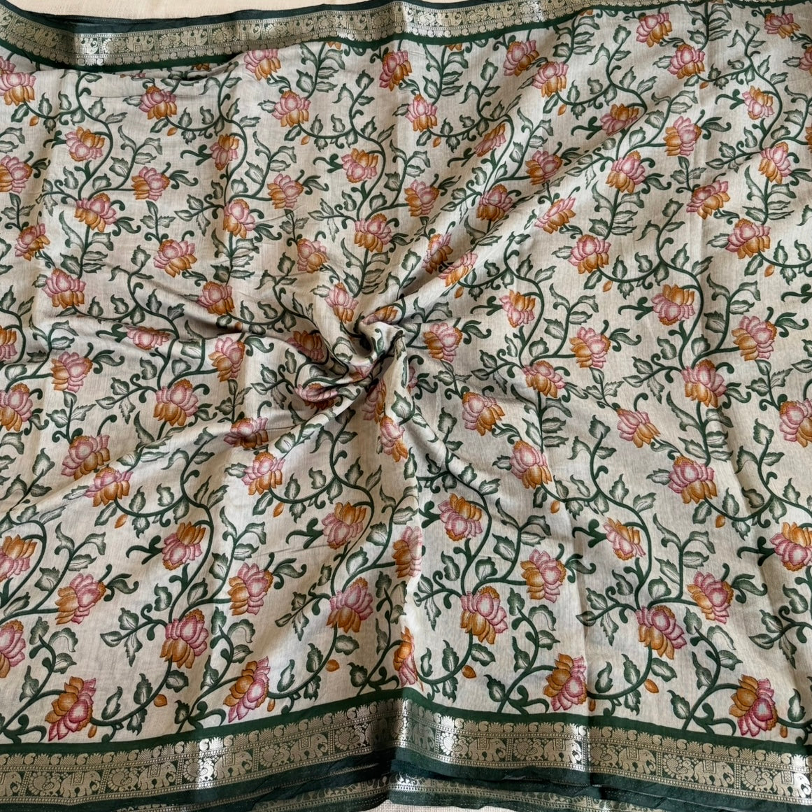 Dark Green Kalamkari Fancy Cotton Saree