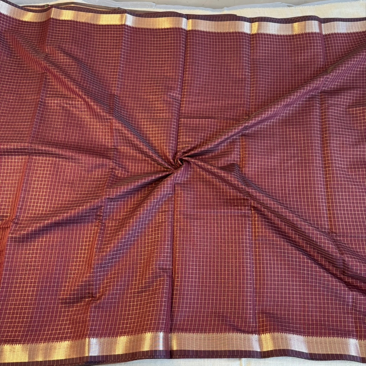 Maroon Zari Checked Semi Silk Saree