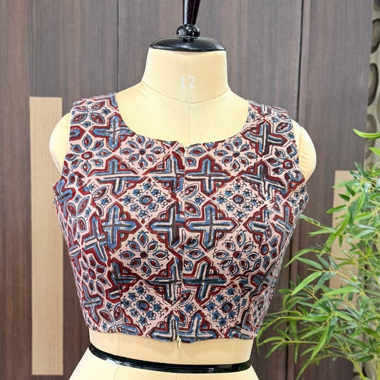 Dusty Blush Pink Ajrakh Printed Cotton Blouse