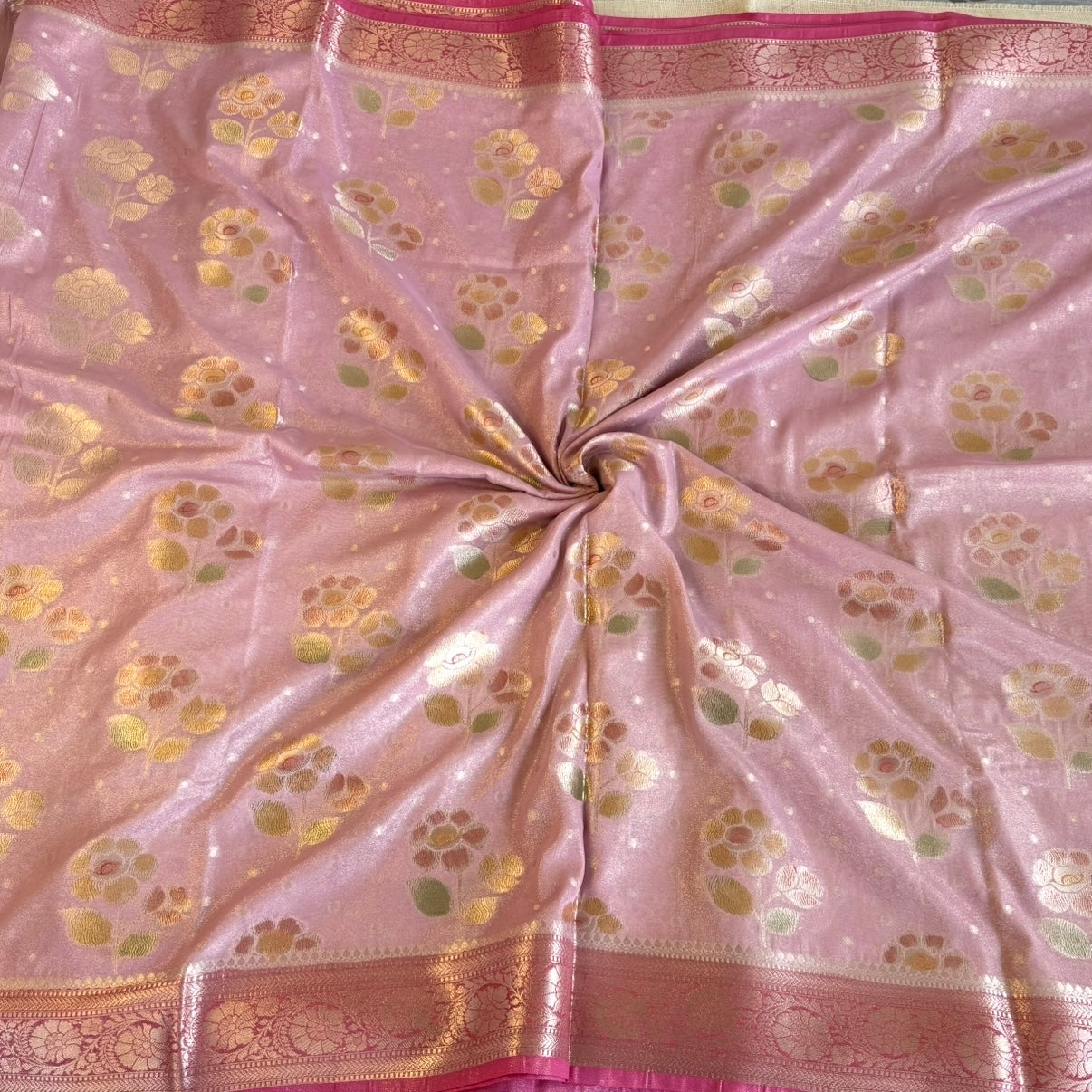 Pastel Pink Floral Soft Tissue Silk Saree