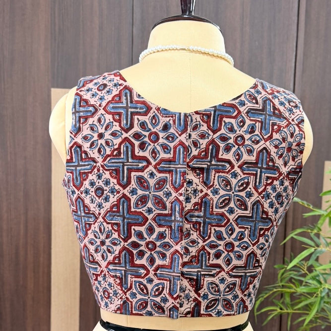 Dusty Blush Pink Ajrakh Printed Cotton Blouse