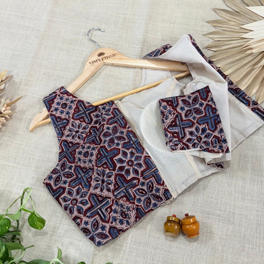 Dusty Blush Pink Ajrakh Printed Cotton Blouse